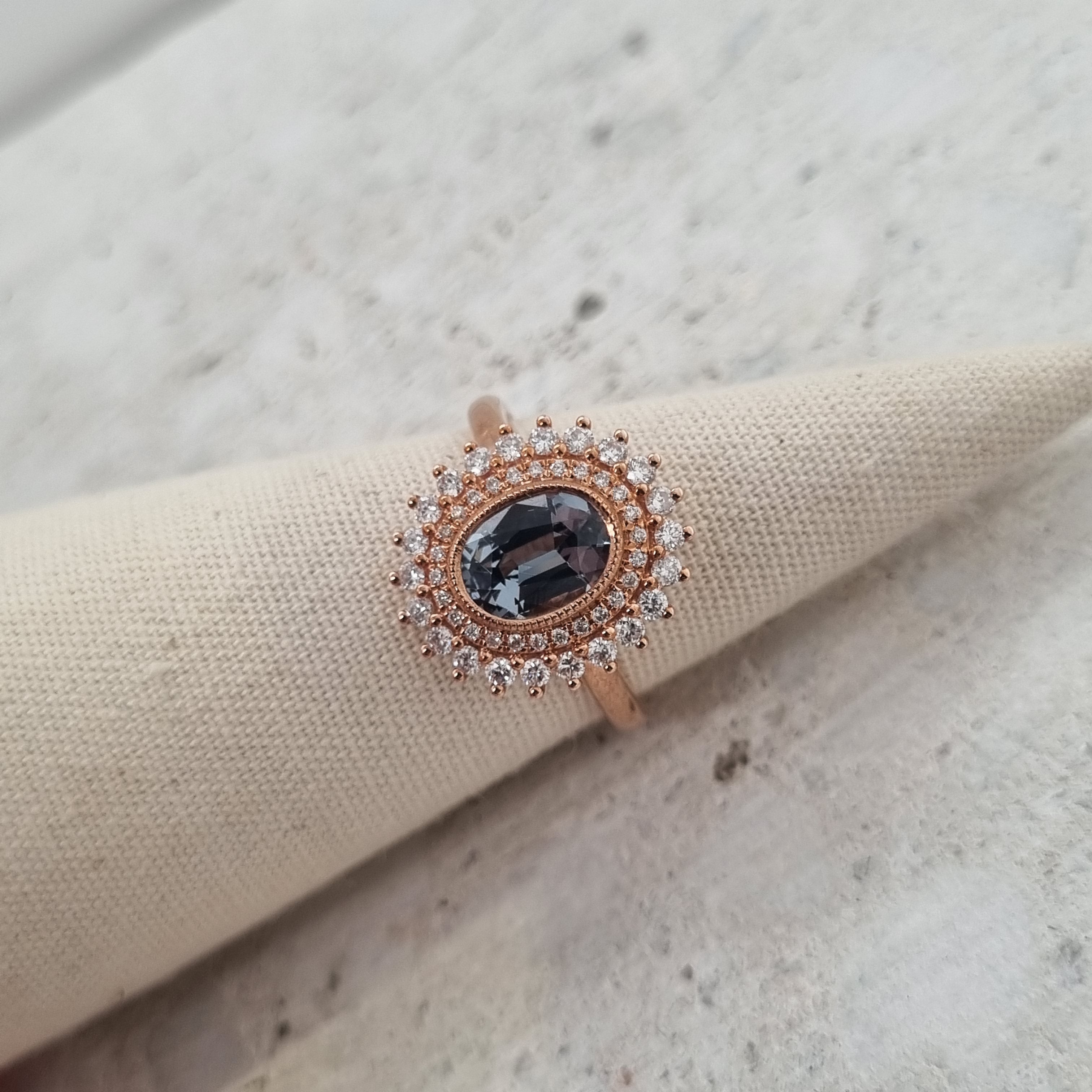9ct Rose Gold Double-Halo Ring with Myanmar Spinel