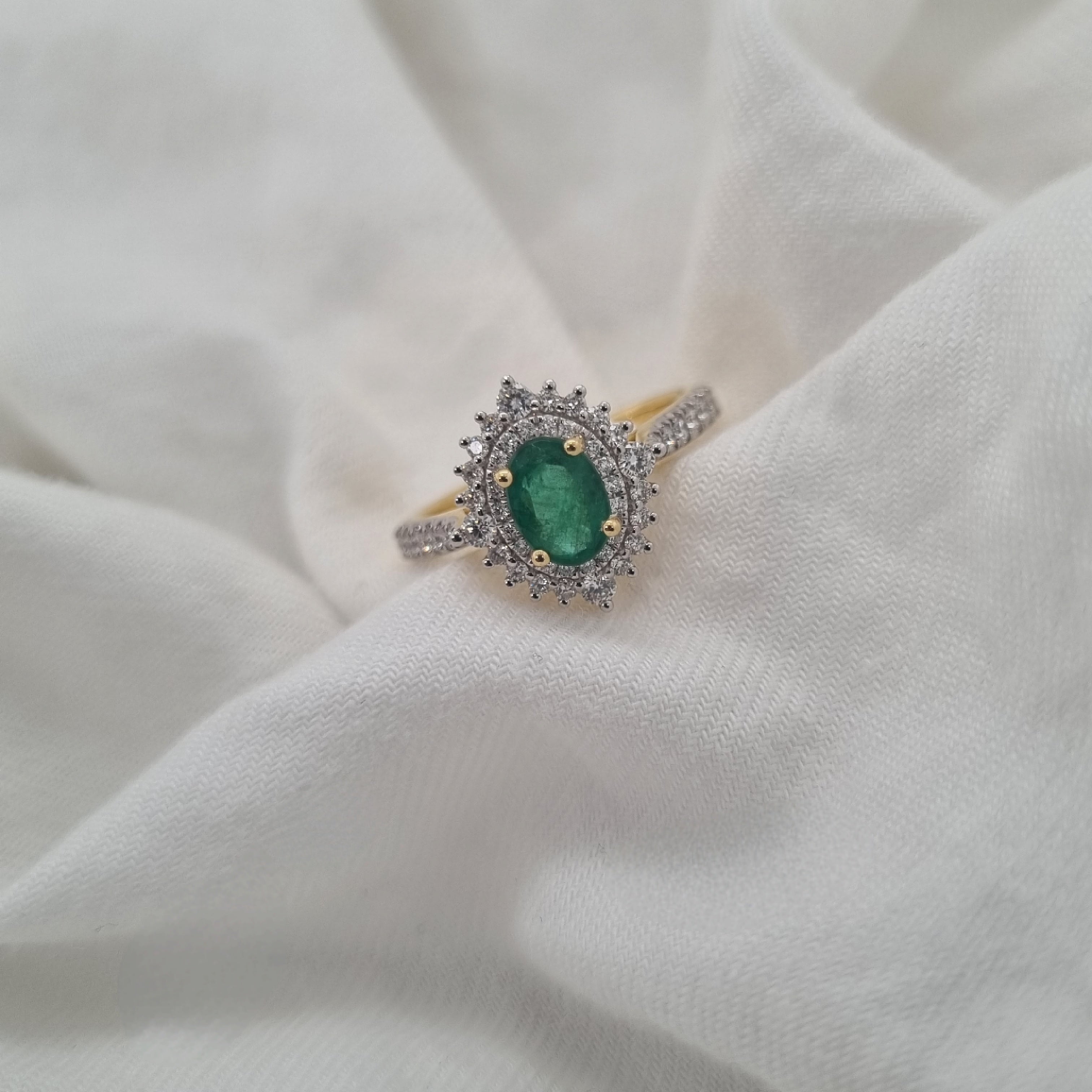 18ct Yellow and White Gold Emerald and Diamond ring