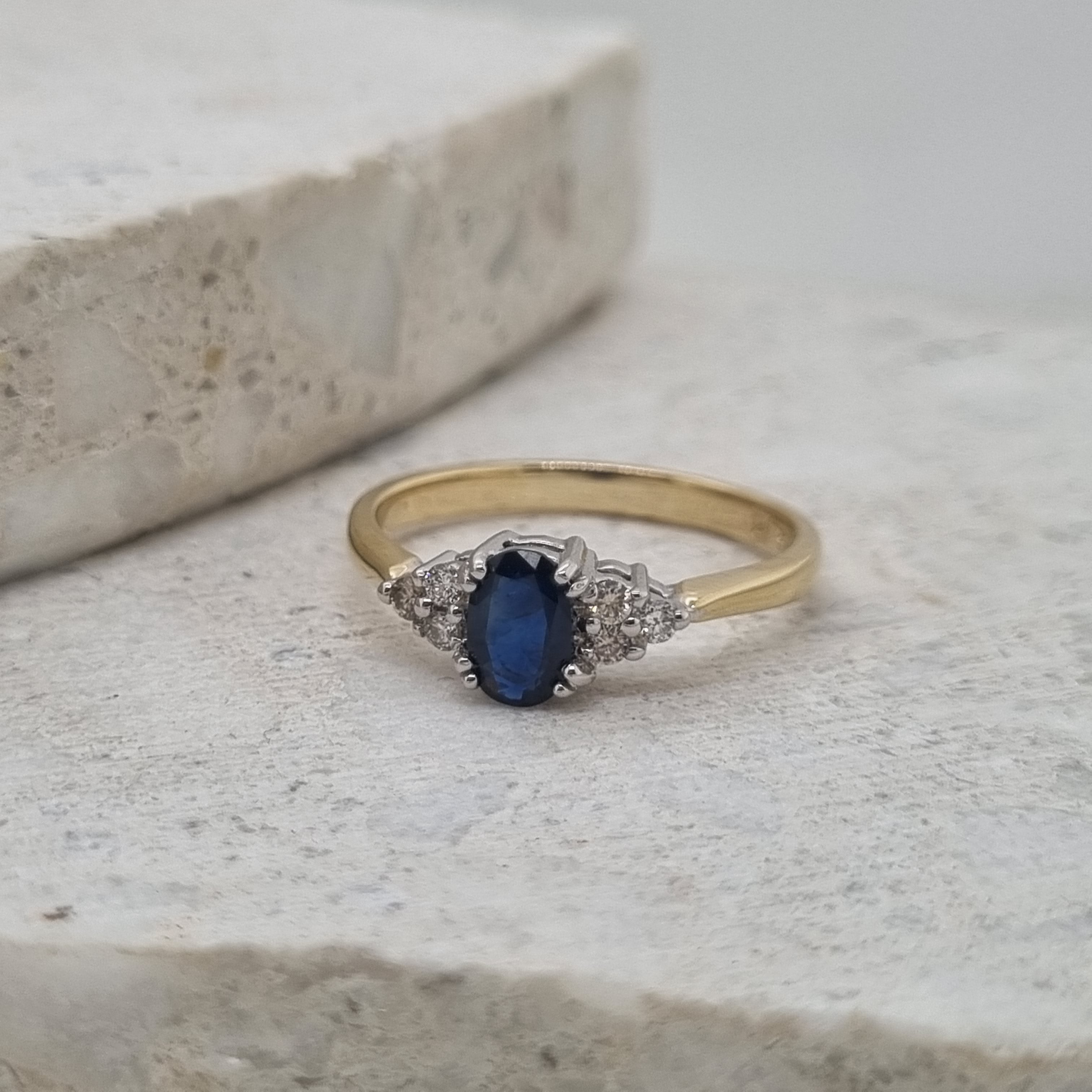 9ct Yellow and White gold Sapphire and Diamond ring