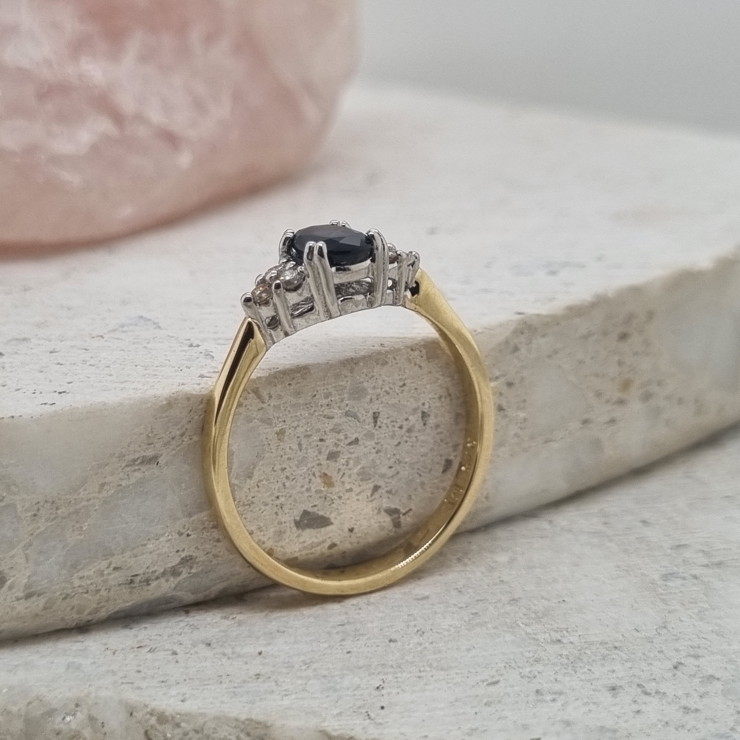 9ct Yellow and White gold Sapphire and Diamond ring