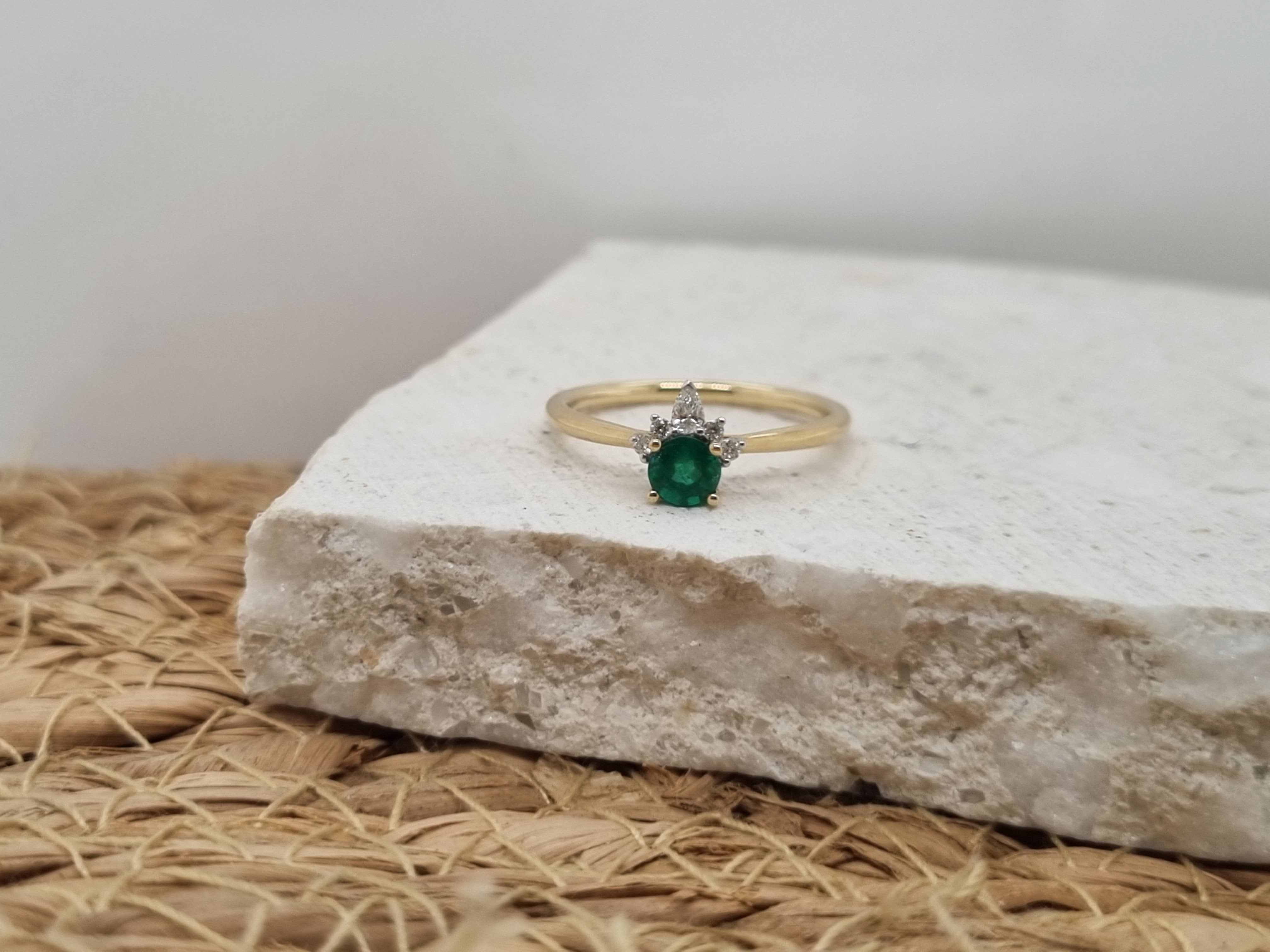 9ct Yellow gold Emerald and Diamond ring