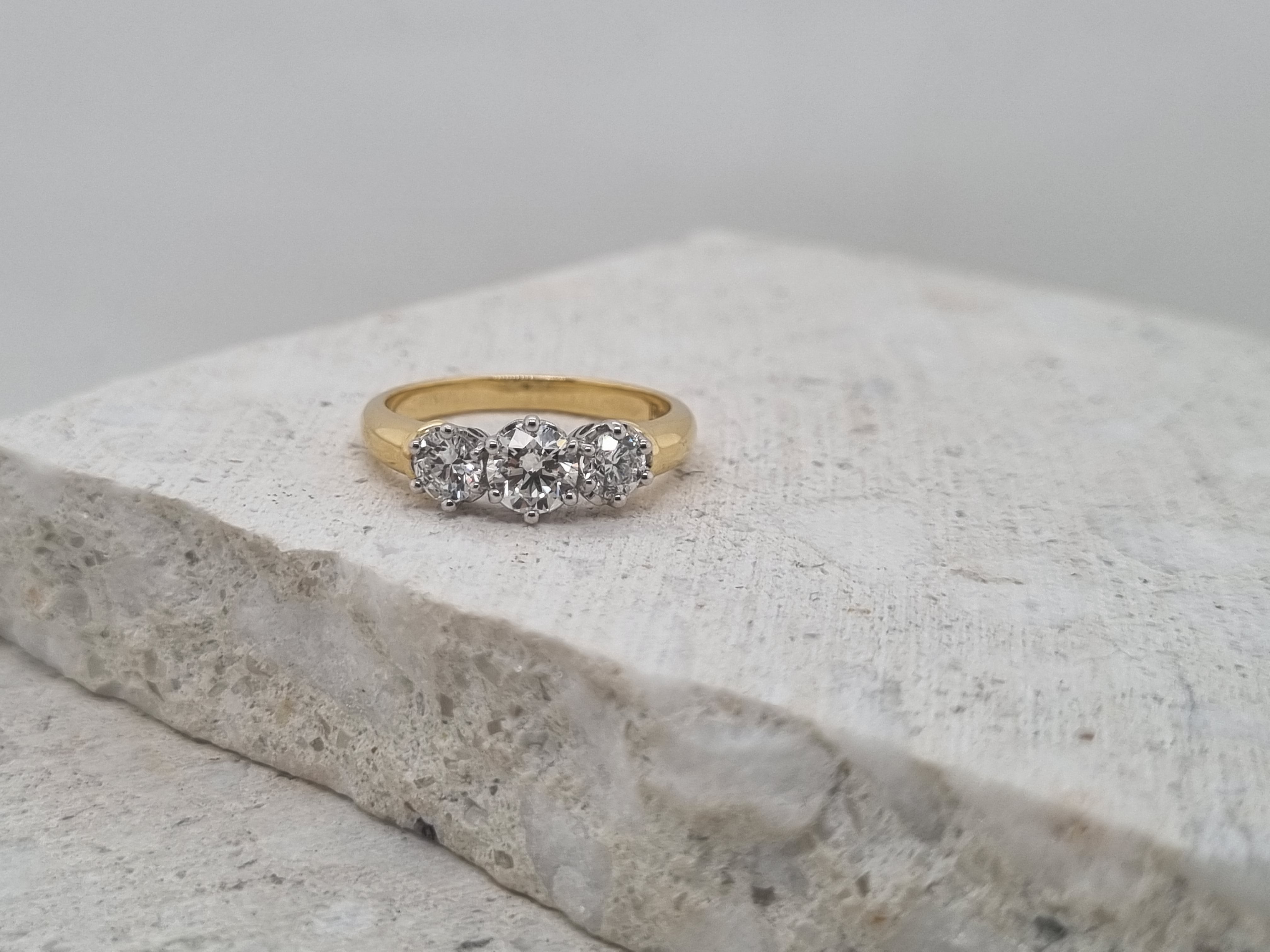 18ct Yellow and White Gold 1ct Diamond Trilogy ring