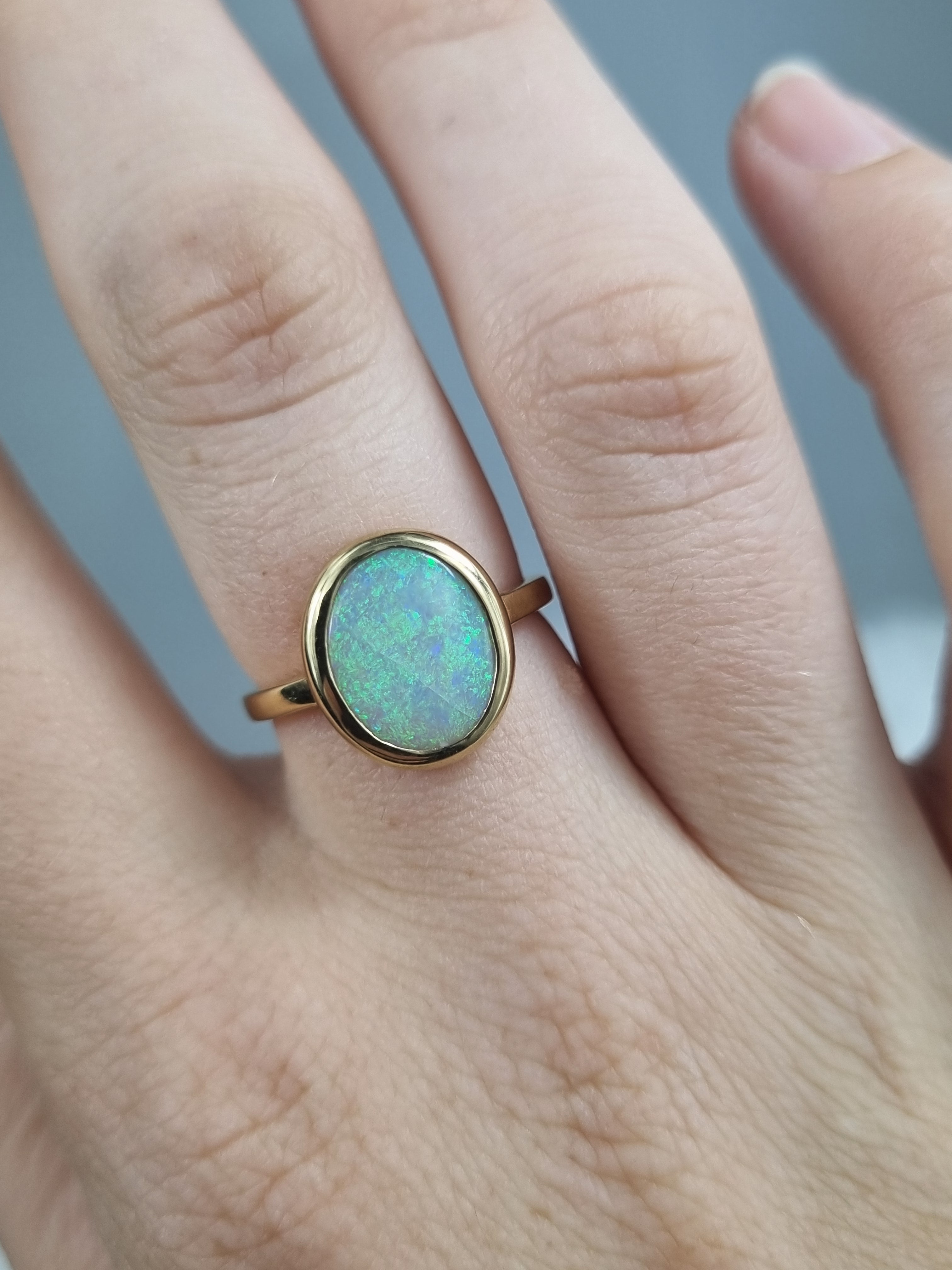 9ct Yellow Gold Solid Black Opal Ring, 2ct