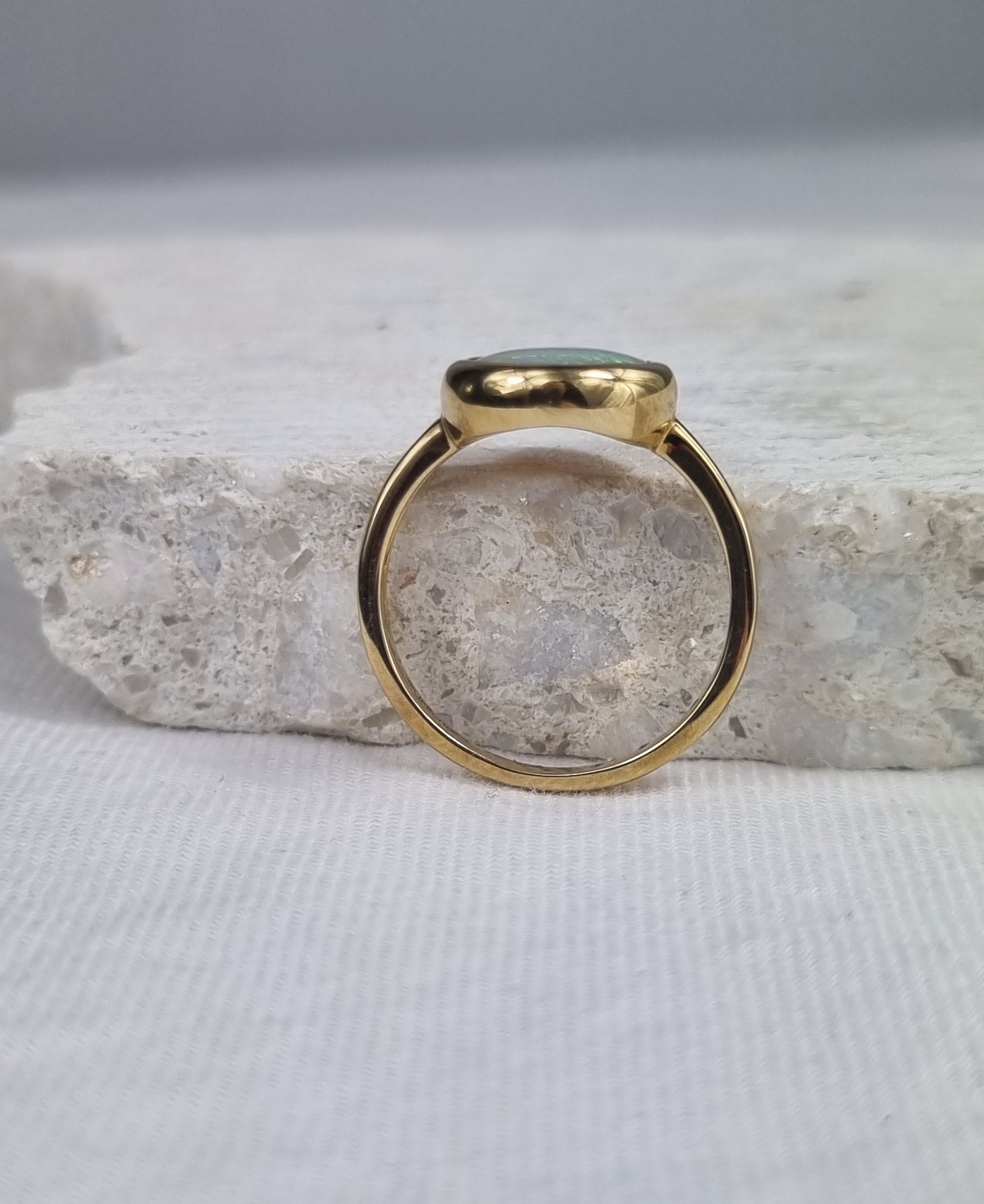 9ct Yellow Gold Solid Black Opal Ring, 2ct