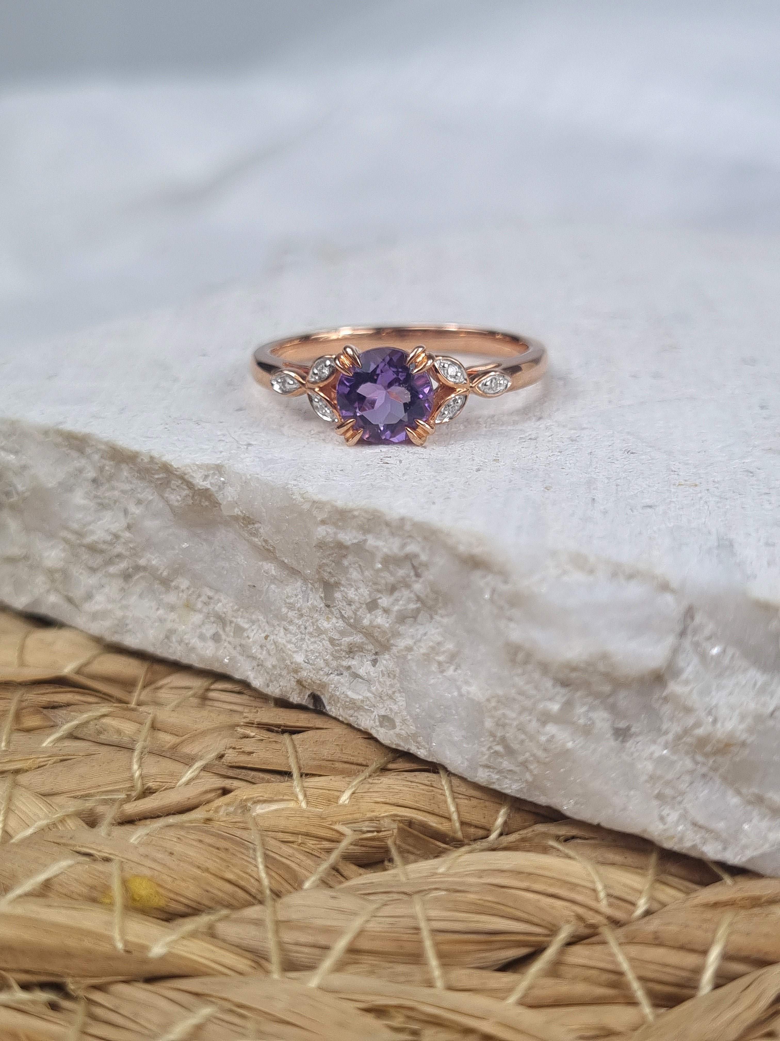 9ct Rose and White Gold Amethyst and Diamond ring