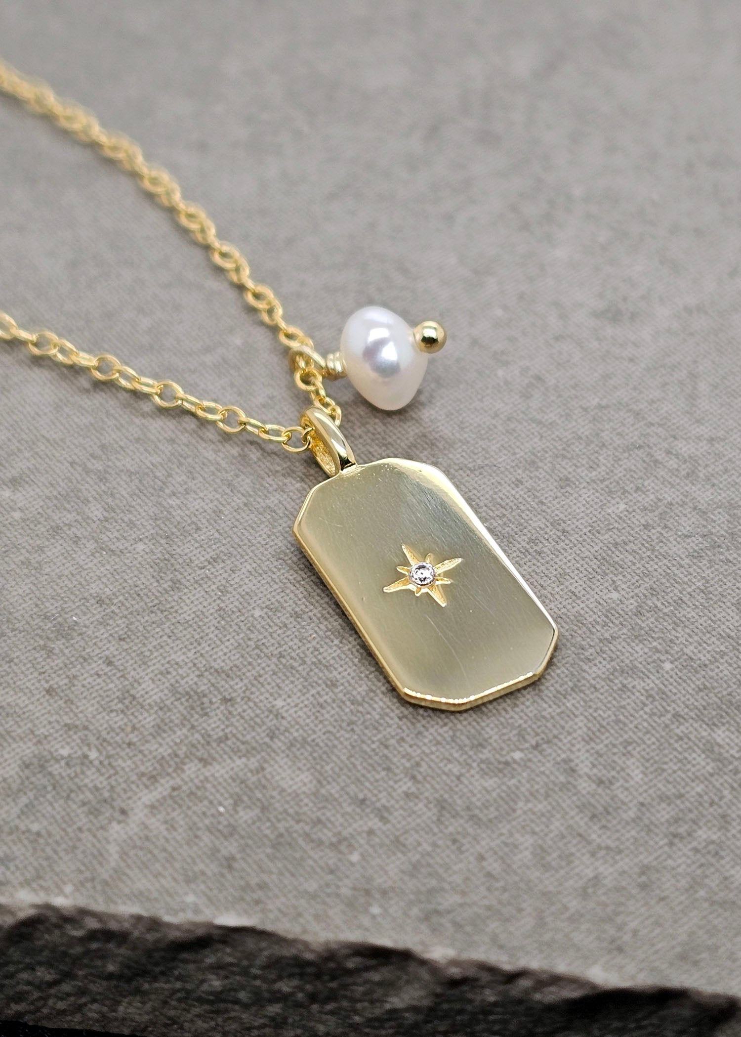 Customizable Rectangular Disc + Pearl Necklet