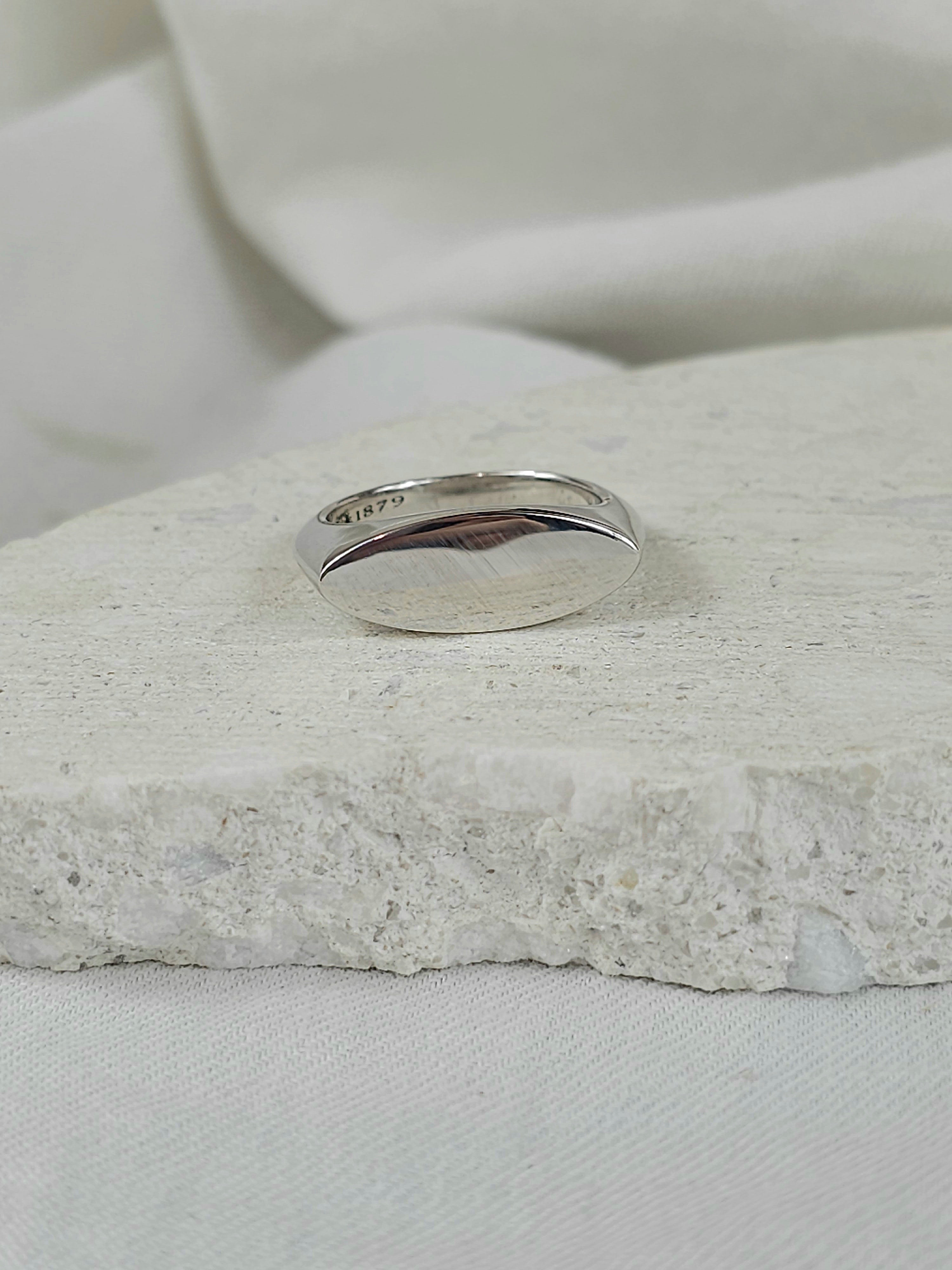 Sterling silver Marquis shaped signet ring, size P