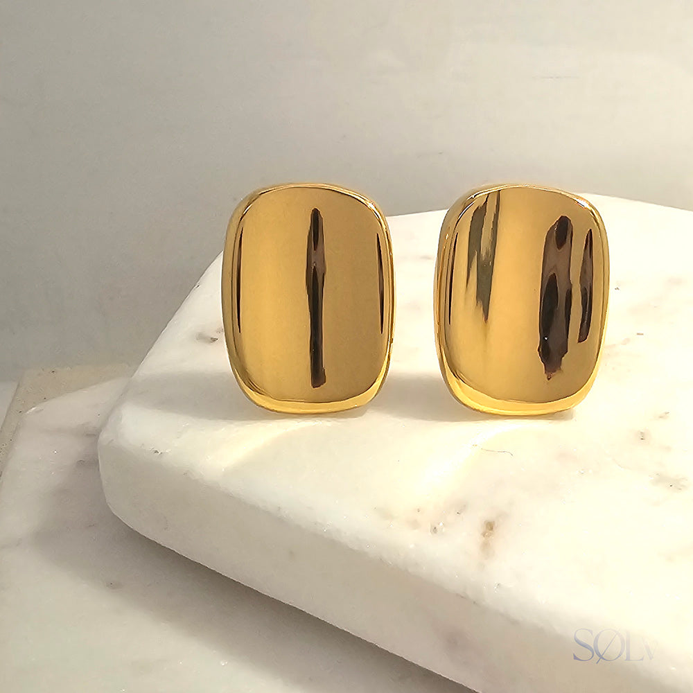 Solv Stainless Steel Gold Plated Rectangle Stud Earrings
