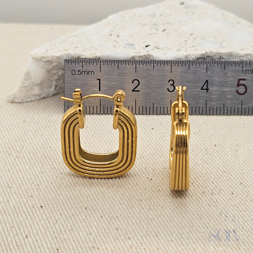 Solv Stainless Steel Gold Plated Curved Ridge Hoops