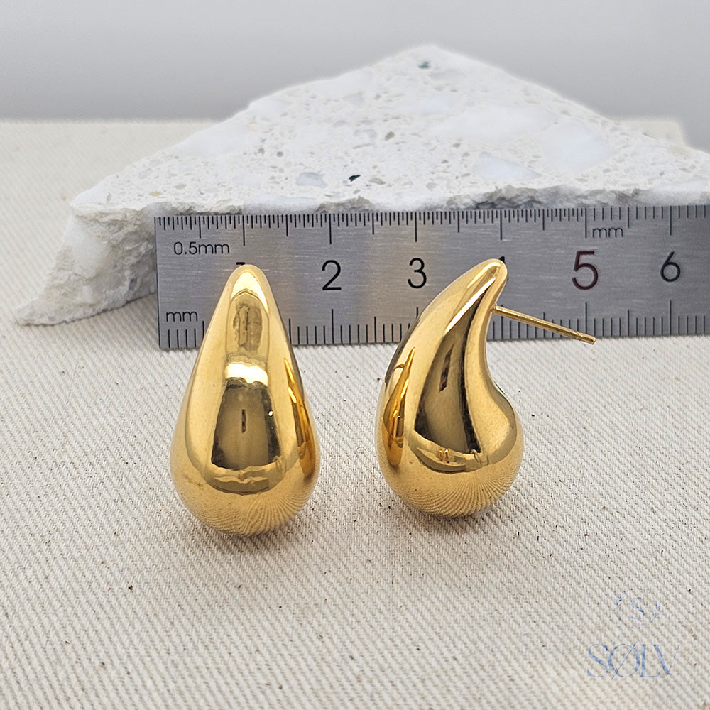 Stainless Steel Yellow Gold Plated Teardrop Stud Earrings