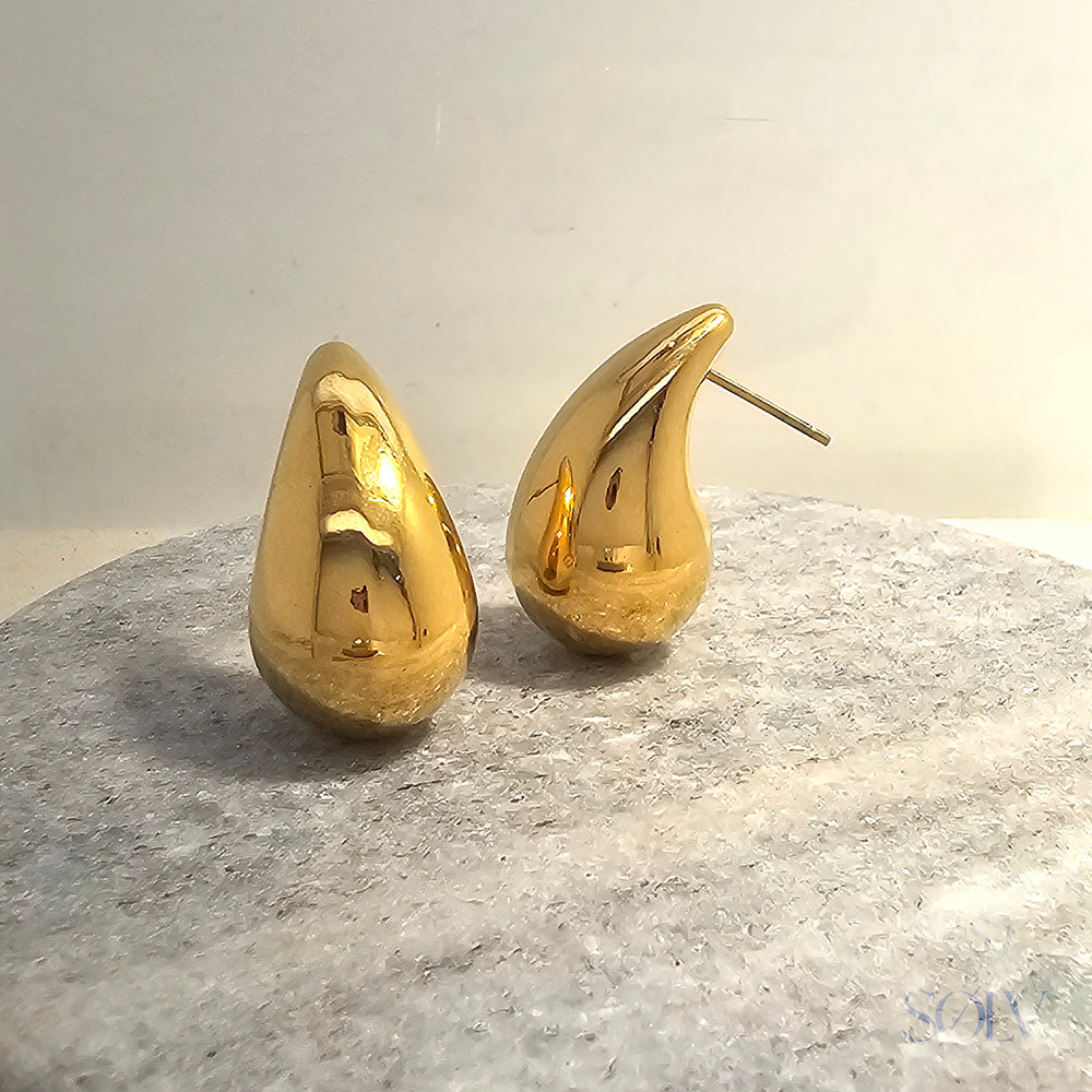 Stainless Steel Yellow Gold Plated Teardrop Stud Earrings
