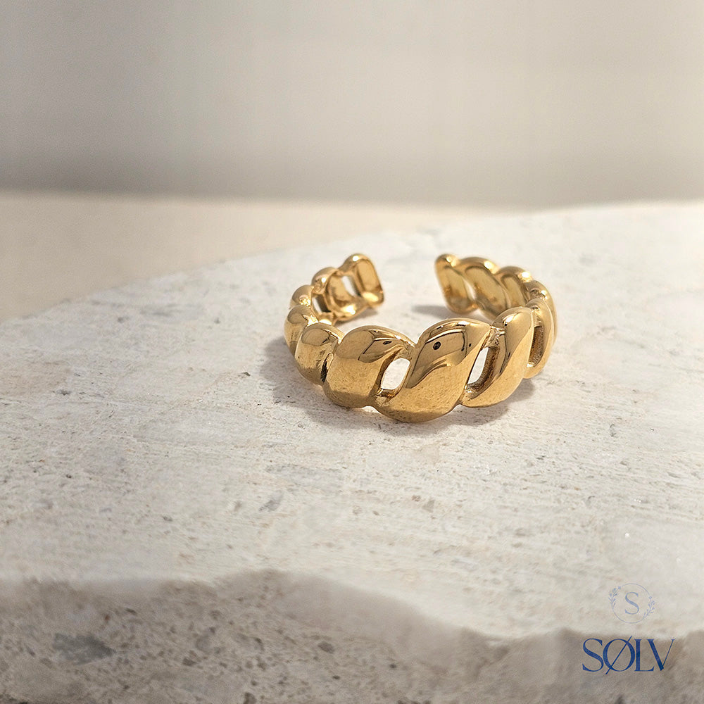 Solv Stainless Steel Gold Plated Croissant Ring, Size 7