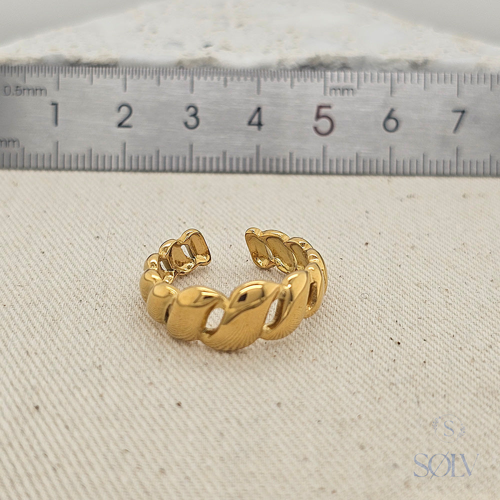Solv Stainless Steel Gold Plated Croissant Ring, Size 7