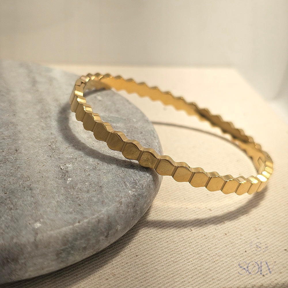 Solv Stainless Steel Gold Plated Hexagonal Hinge Bangle, 59mm