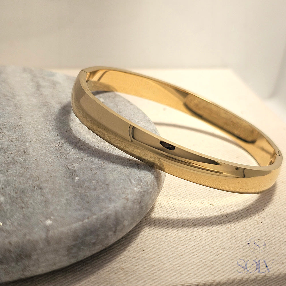 Solv Stainless Steel Gold Plated Flat Hinge Bangle, 60mm