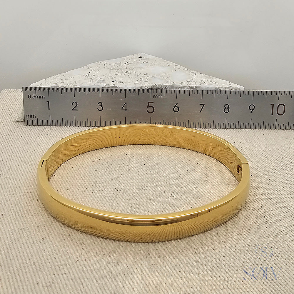 Solv Stainless Steel Gold Plated Flat Hinge Bangle, 60mm