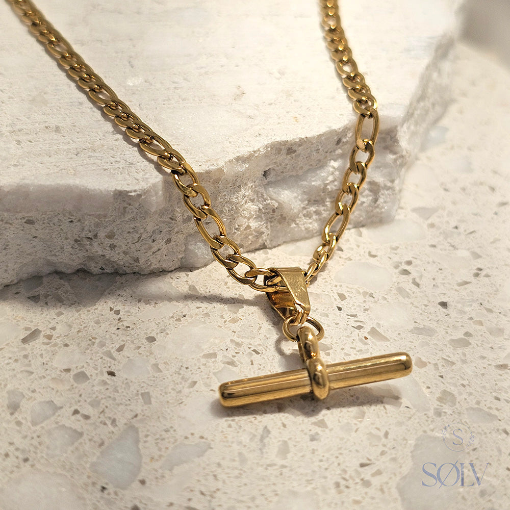 Solv Stainless Steel Gold Plate T-Bar with Figaro Chain