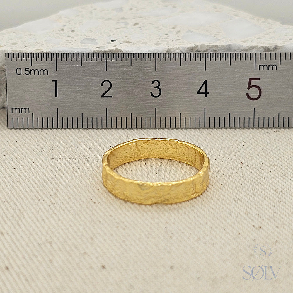 Solv Sterling Silver Gold Plated Hammered Flat Ring, Size 8