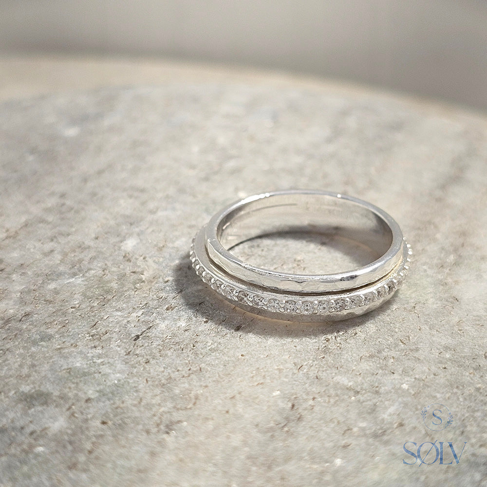 Solv Sterling Silver Hammered Spinner Ring, Size 7
