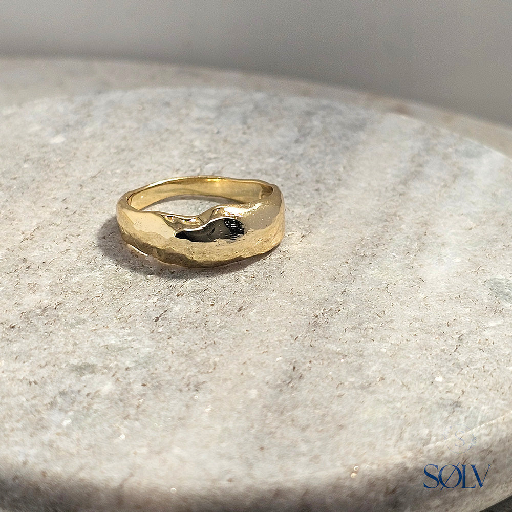 Solv Sterling Silver Gold Plated Textured Concave Ring, Size 7