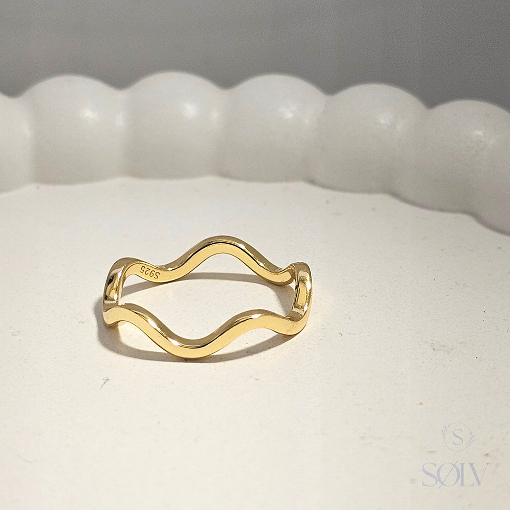 Solv Sterling Silver Gold Plated Wavy Ring, Size 8