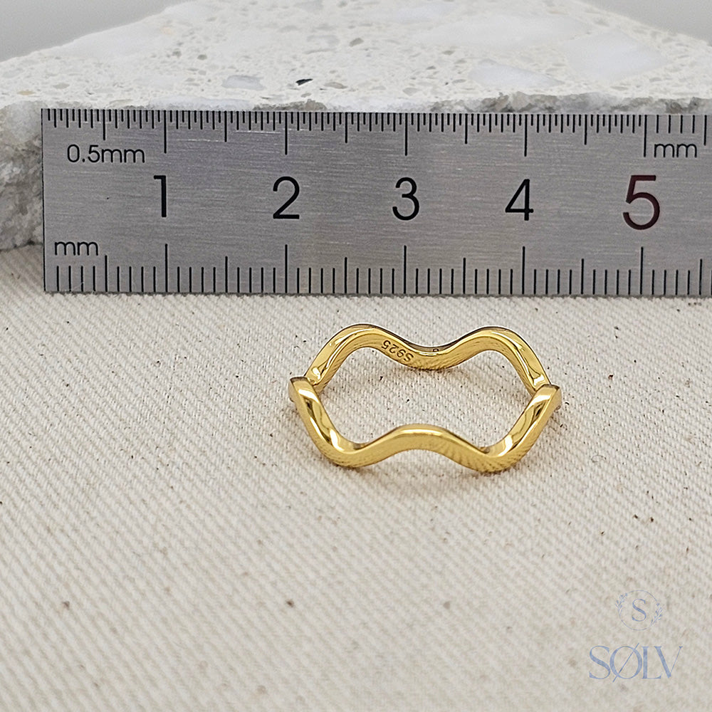 Solv Sterling Silver Gold Plated Wavy Ring, Size 8