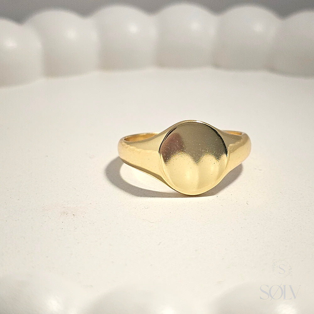 Solv Sterling Silver Gold Plated Signet Ring, Size L