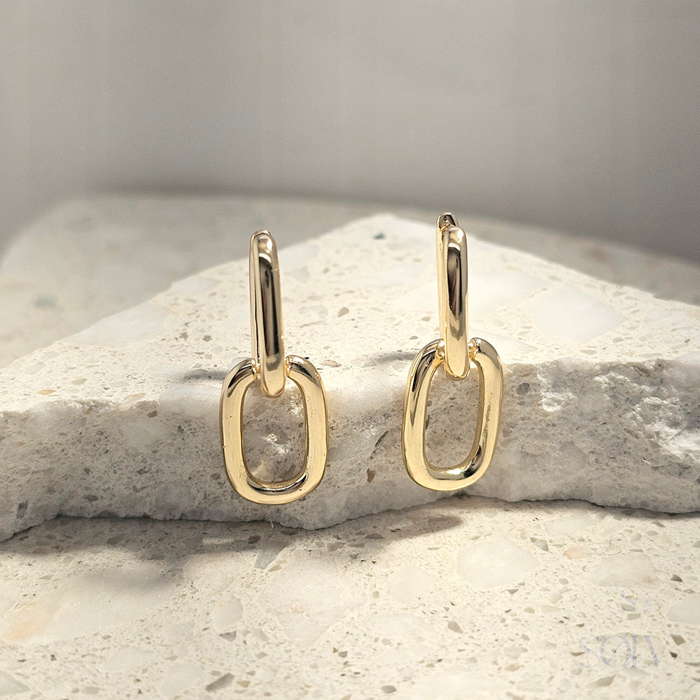 Solv Sterling Silver Gold Plated Double Link Huggie Earrings