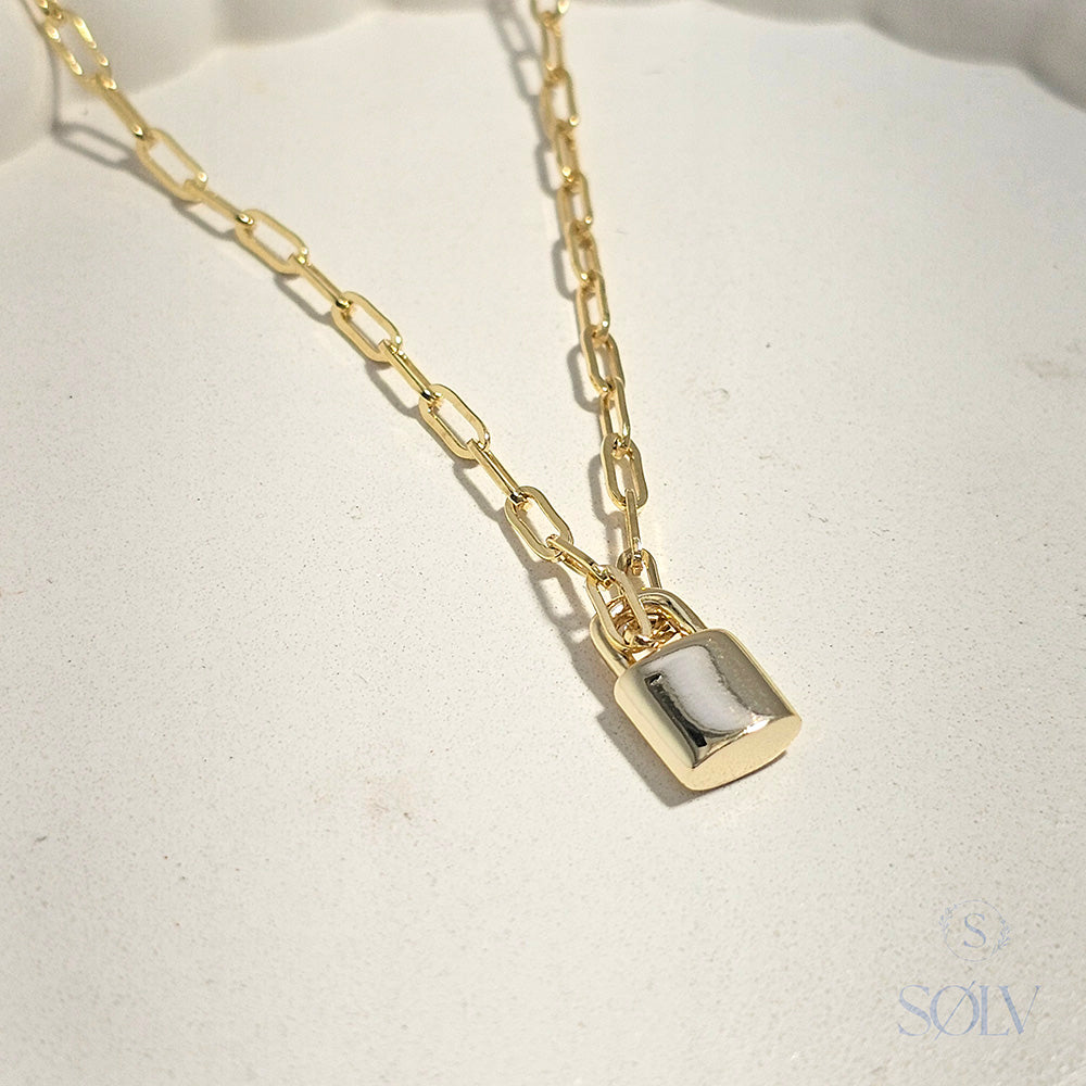 Solv Sterling Silver Gold Plated Padlock Necklet