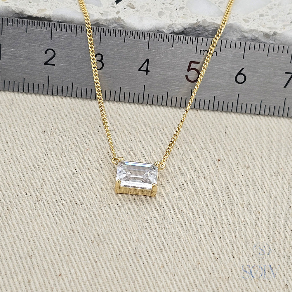 Solv Sterling Silver Gold Plated Baguette Cubic Zirconia Necklet