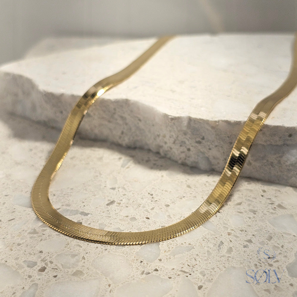 Solv Sterling Silver Gold Plated Herringbone Chain, 42cm