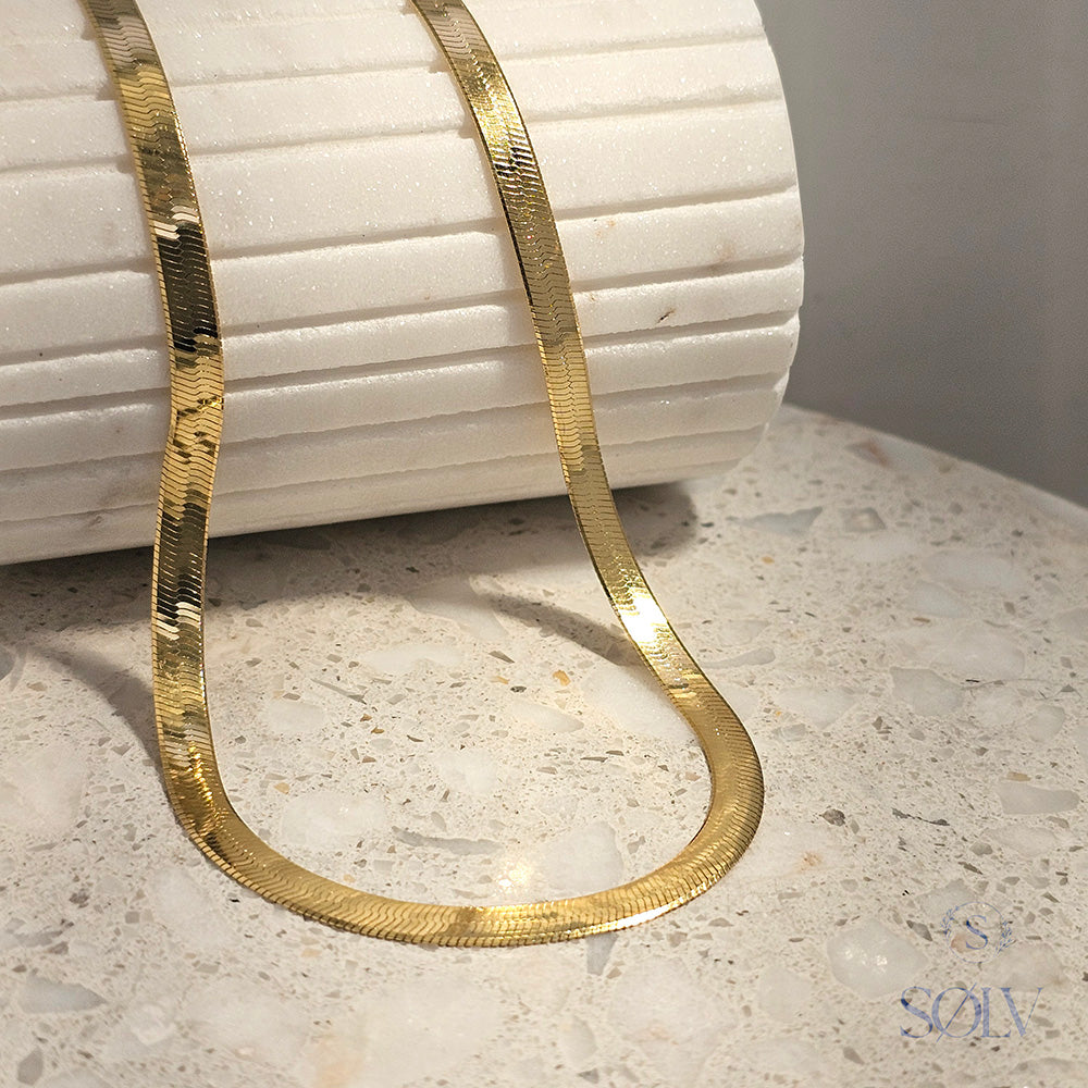Solv Sterling Silver Gold Plated Herringbone Chain, 42cm