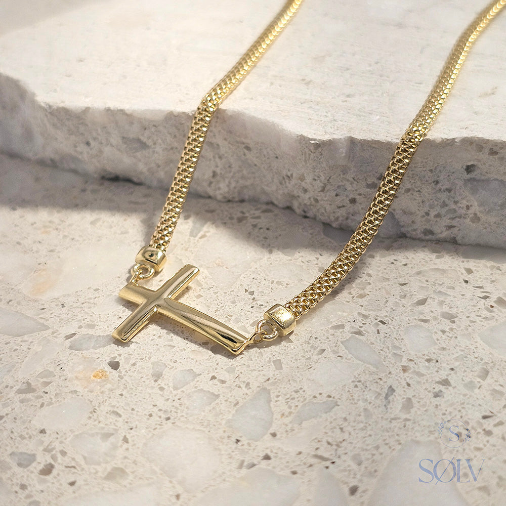 Solv Sterling Silver Gold Plated Cross Necklet