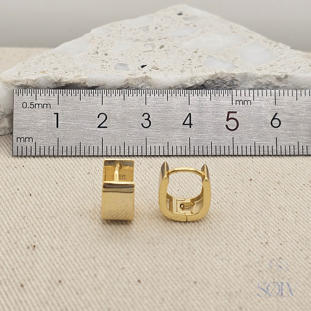 Solv Sterling Silver Gold Plated Chunky Square Huggie Earrings