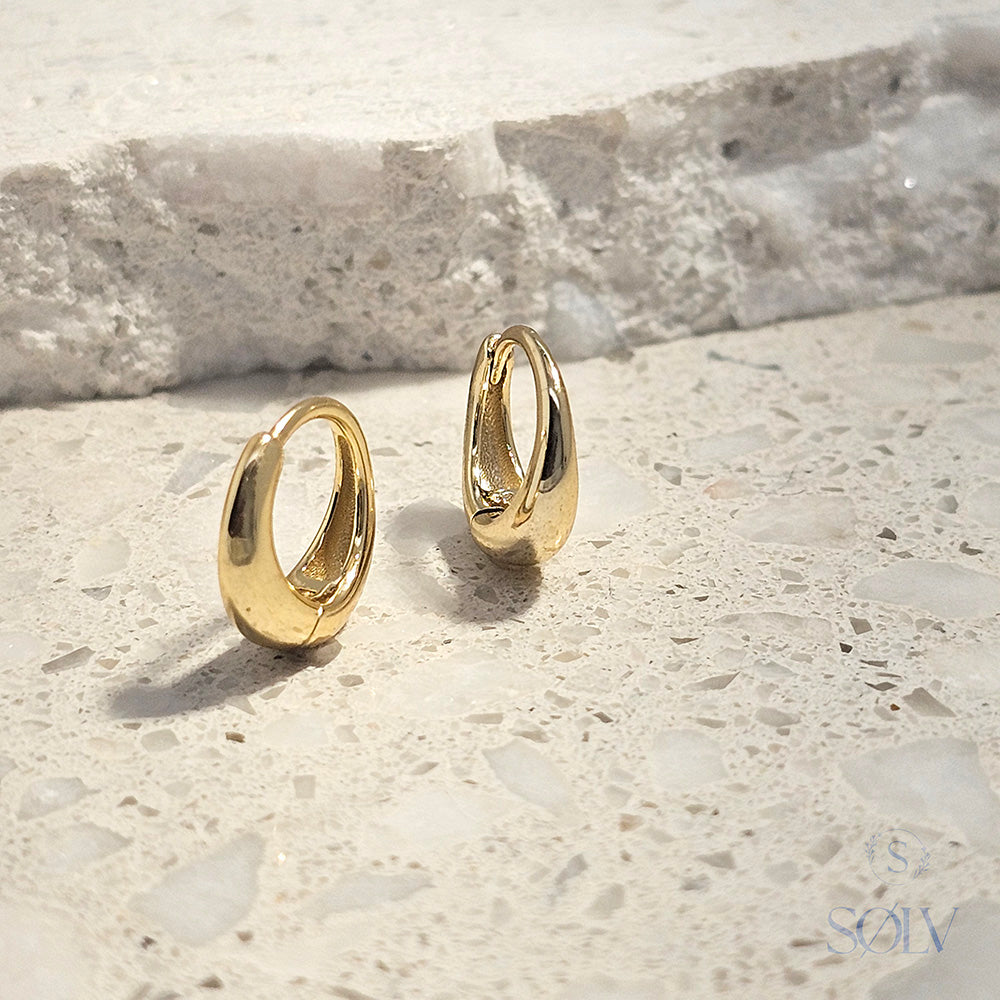 Solv Sterling Silver Gold Plated Concave Hoop Earrings