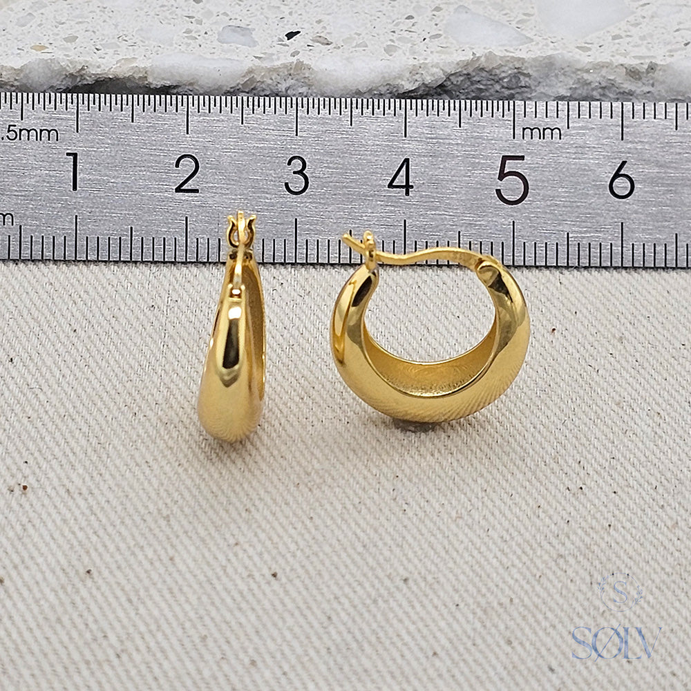 Solv Sterling Silver Gold Plated Tapered Hoops