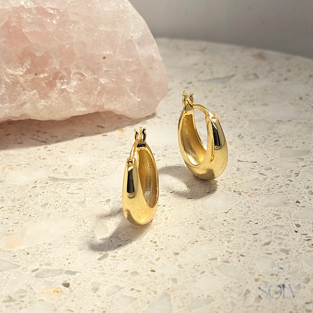 Solv Sterling Silver Gold Plated Tapered Hoops