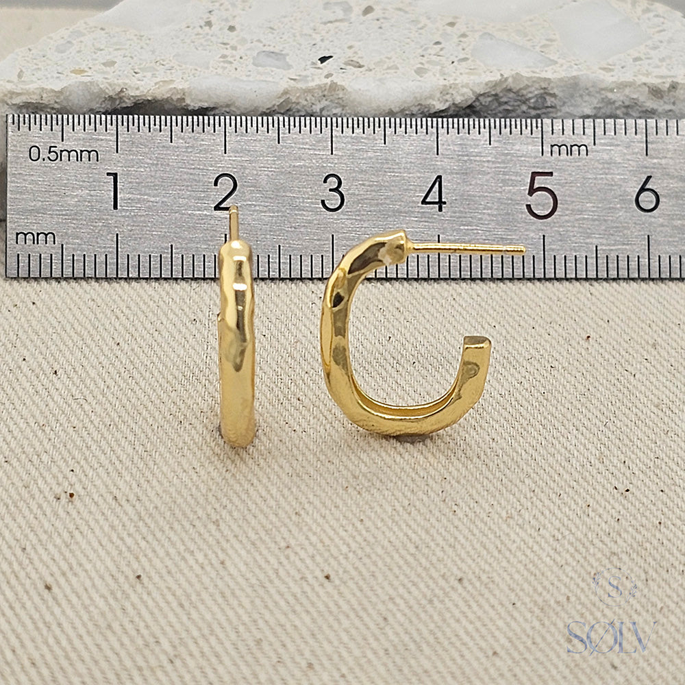 Solv Sterling Silver Gold Plated Half Hoop Stud Earrings