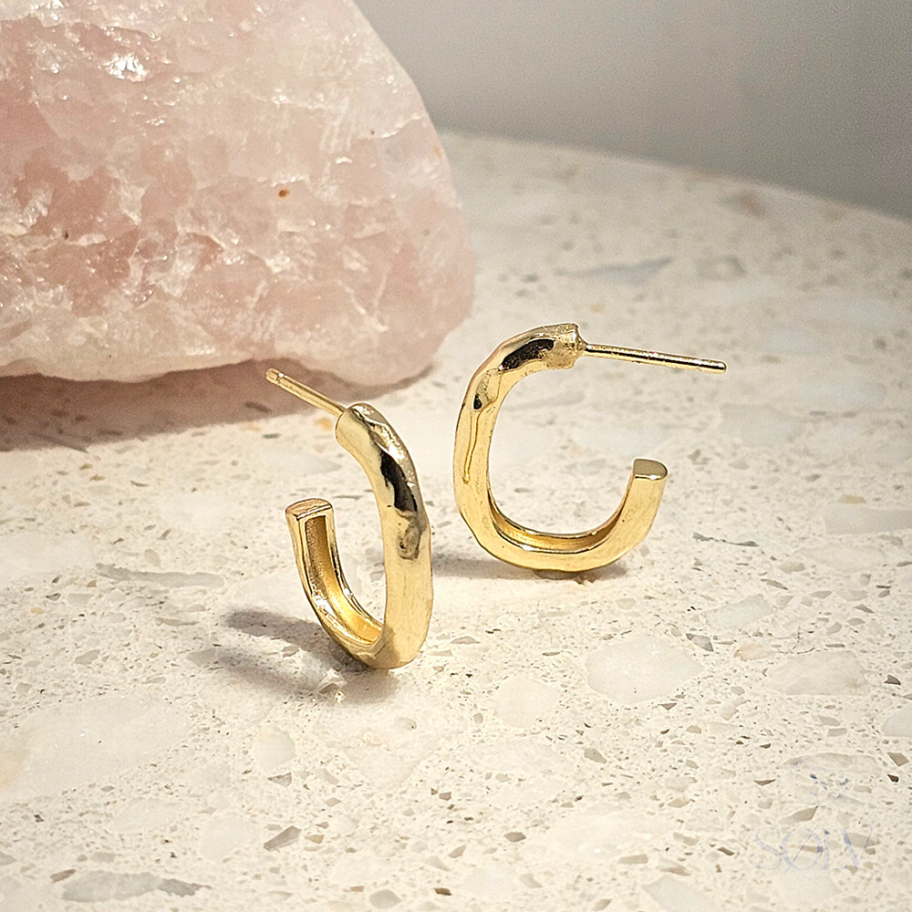 Solv Sterling Silver Gold Plated Half Hoop Stud Earrings