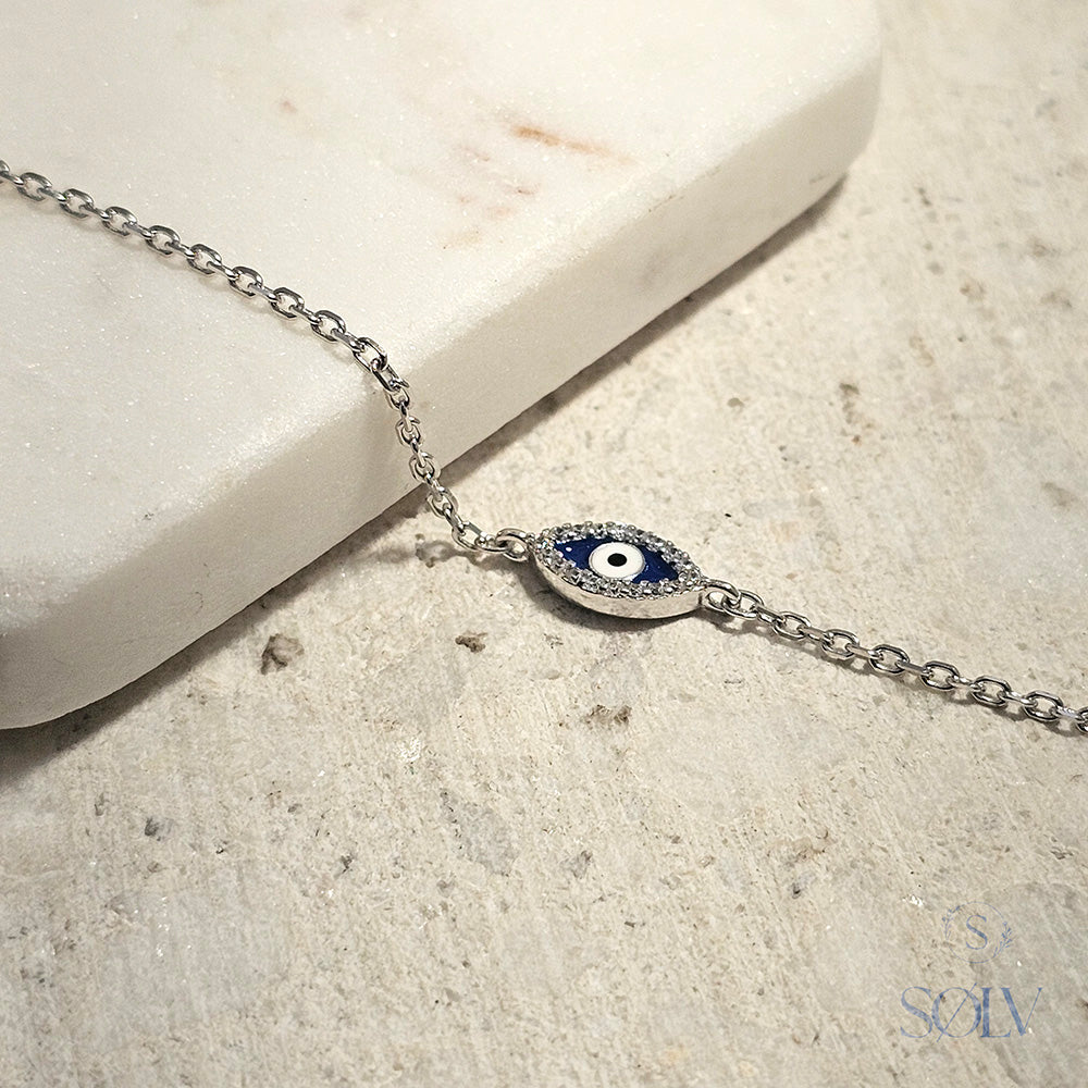 Solv Sterling Silver Greek Eye Bracelet