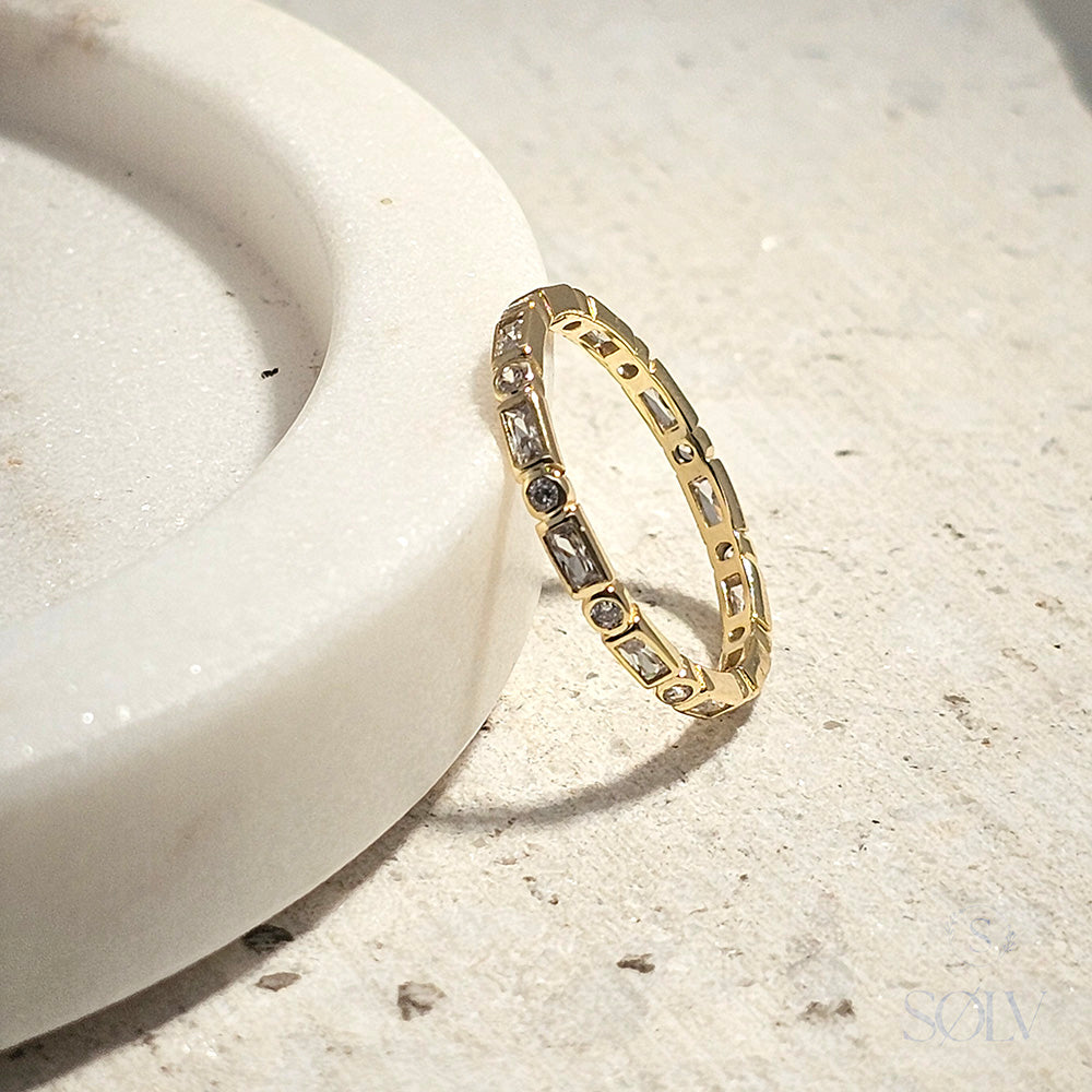 Solv Sterling Silver Gold Plated Cubic Zirconia Ring, Size 9