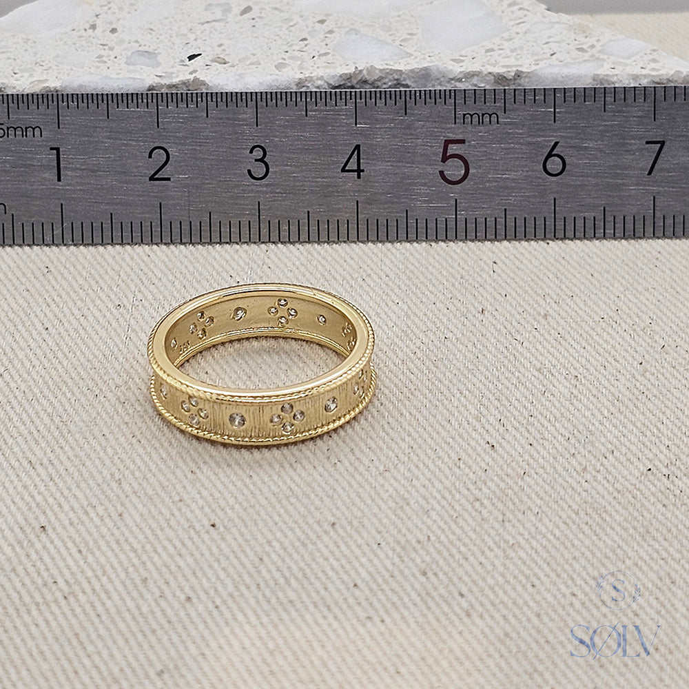 Solv Sterling Silver Gold Plated Byzantine Cubic Zirconia Ring, Size 7