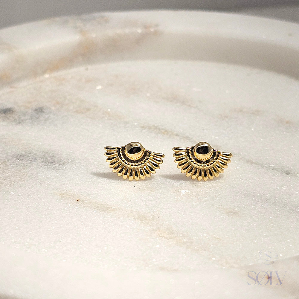 Solv Sterling Silver Gold Plated Hald Shell Stud Earrings