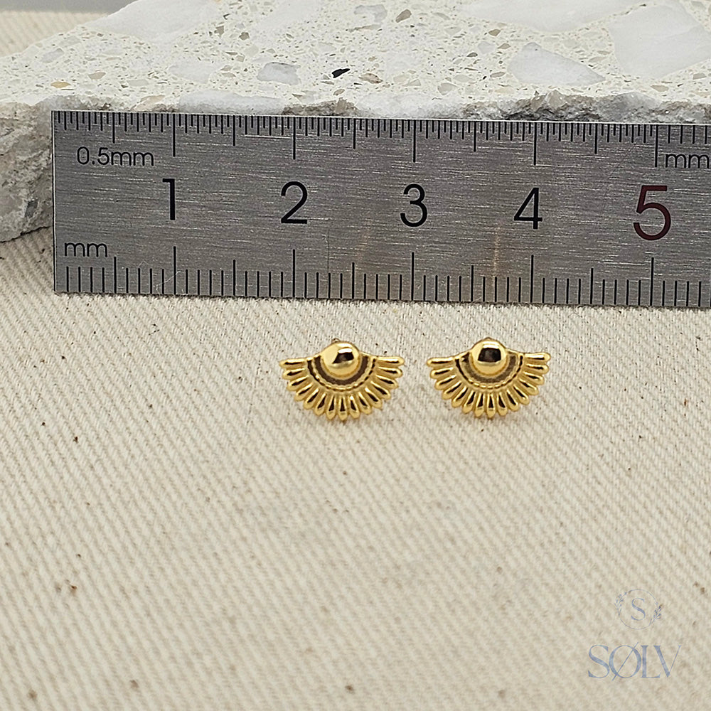 Solv Sterling Silver Gold Plated Hald Shell Stud Earrings