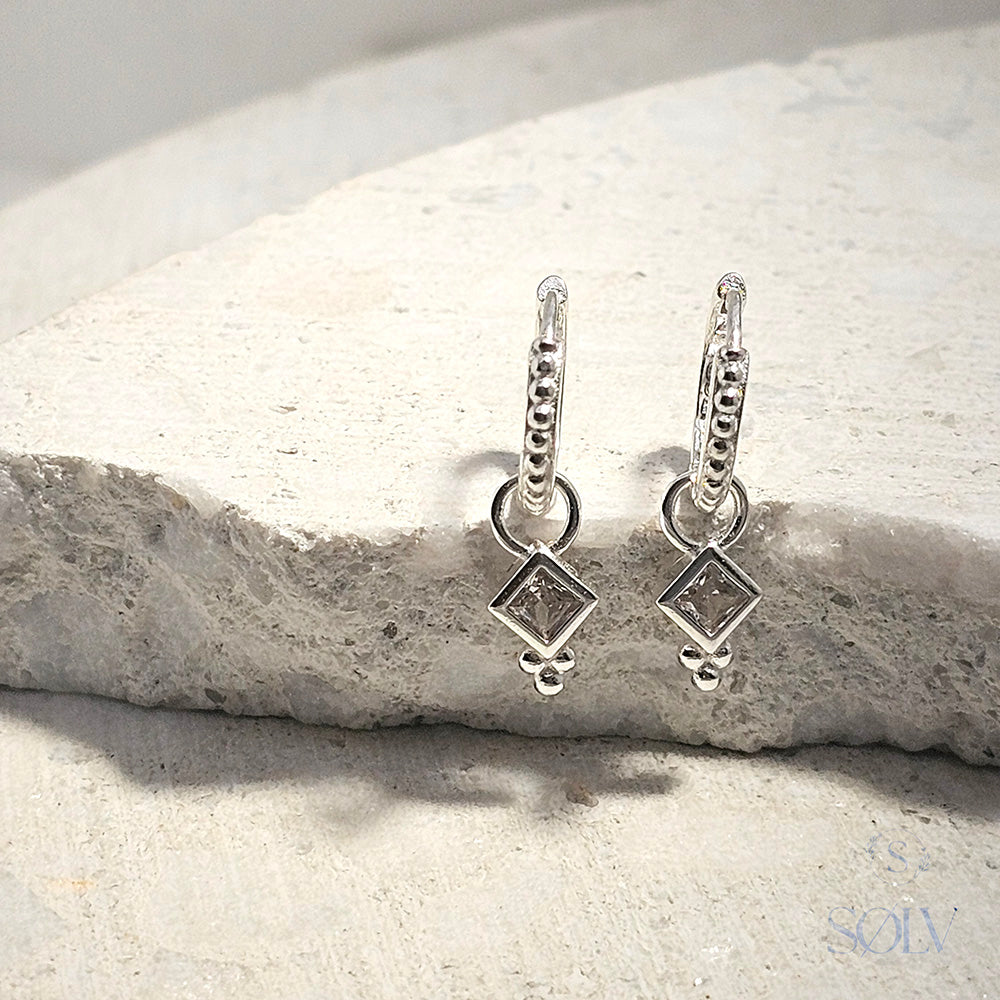 Solv Sterling Silver Huggie Earring with Removeable Cubic Zirconia Drop Charm