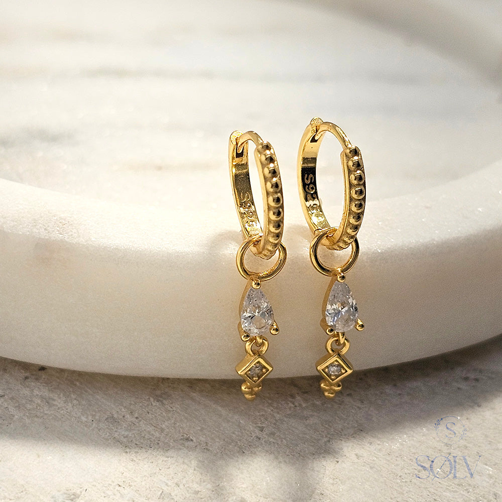 Solv Sterling Silver Gold Plated Huggie Earrings With Removable Drop Charm