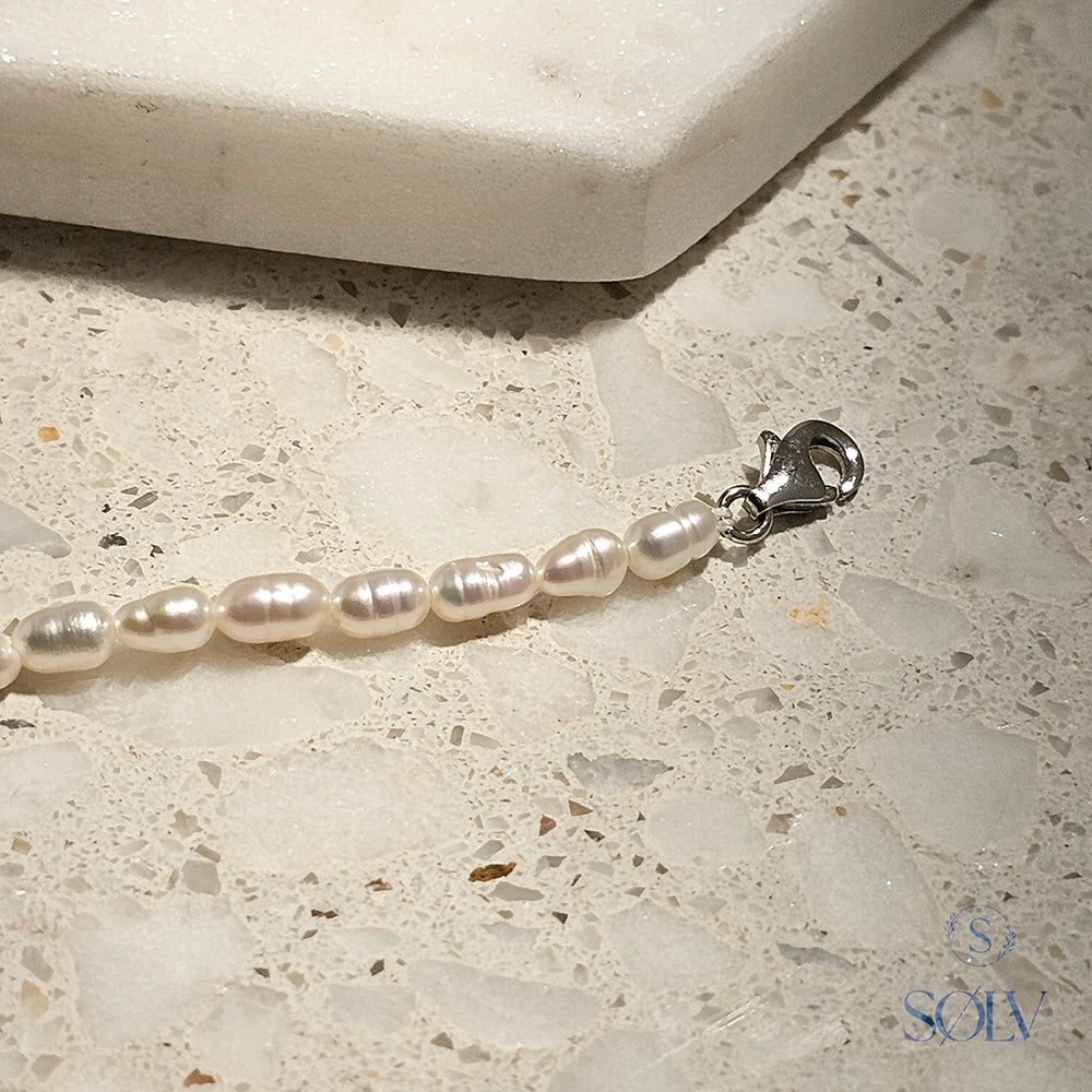 Solv Sterling Silver Freshwater Rice Pearl Bracelet, 17cm