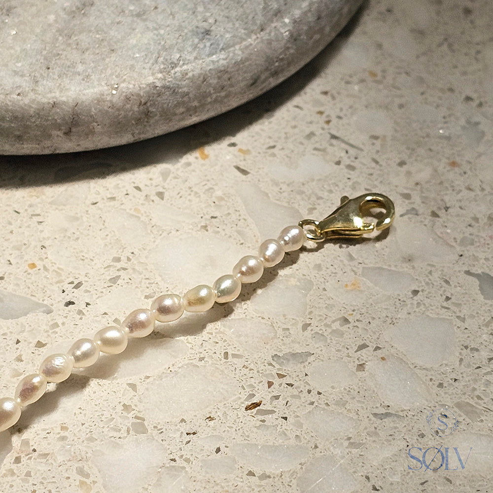 Solv Sterling Silver Yellow Gold Plated Freshwater Rice Pearl Bracelet, 17cm