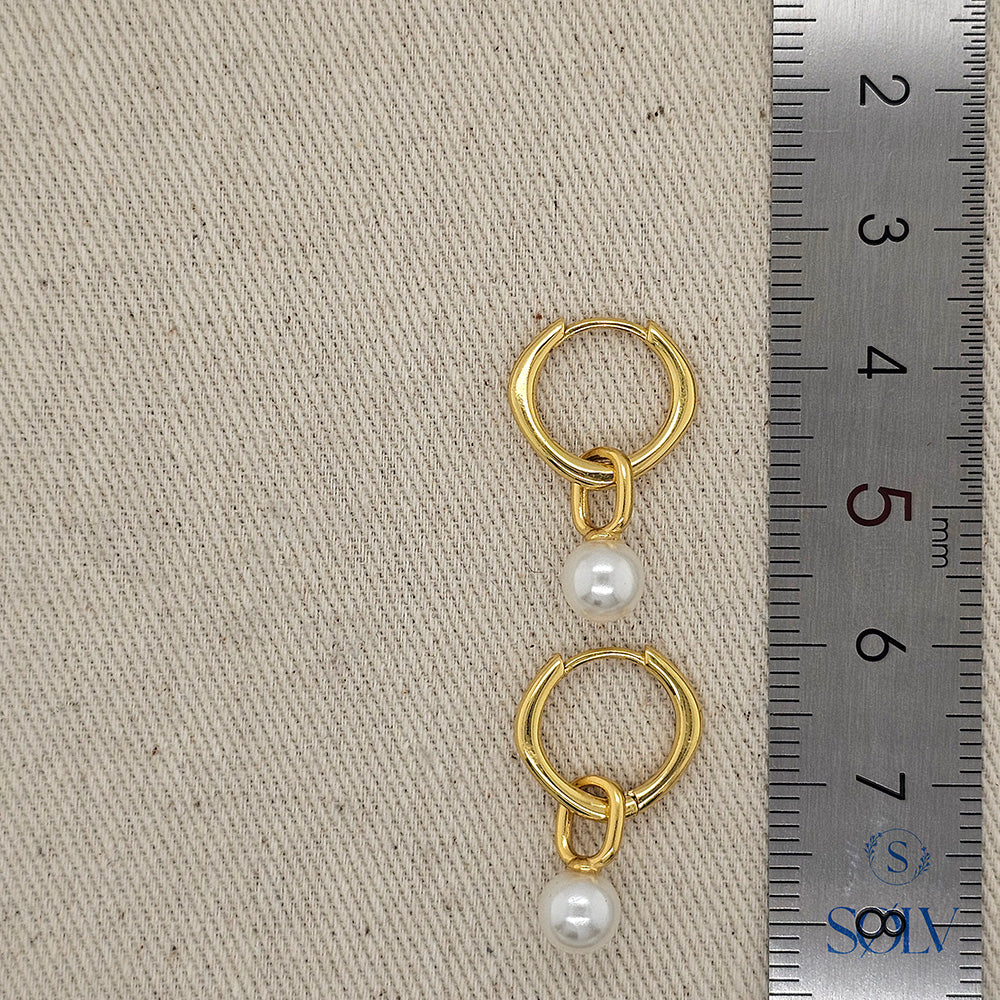 Solv Sterling Silver Gold Plated Pearl Drop Huggie Earrings