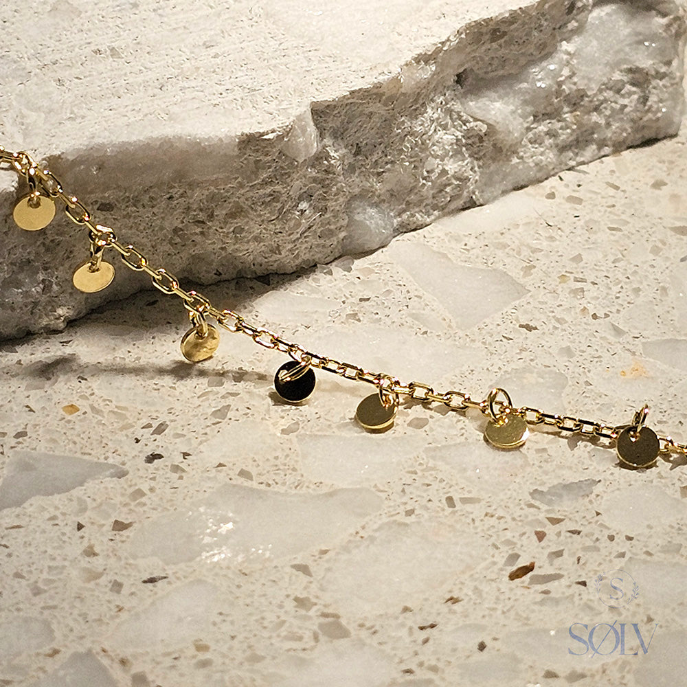 Solv Sterling Silver Gold Plated Mini Disc Anklet